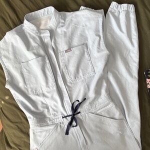 Figs Rafaela cargo scrub jumpsuit Light blue Jumpsuit with Navy Accents